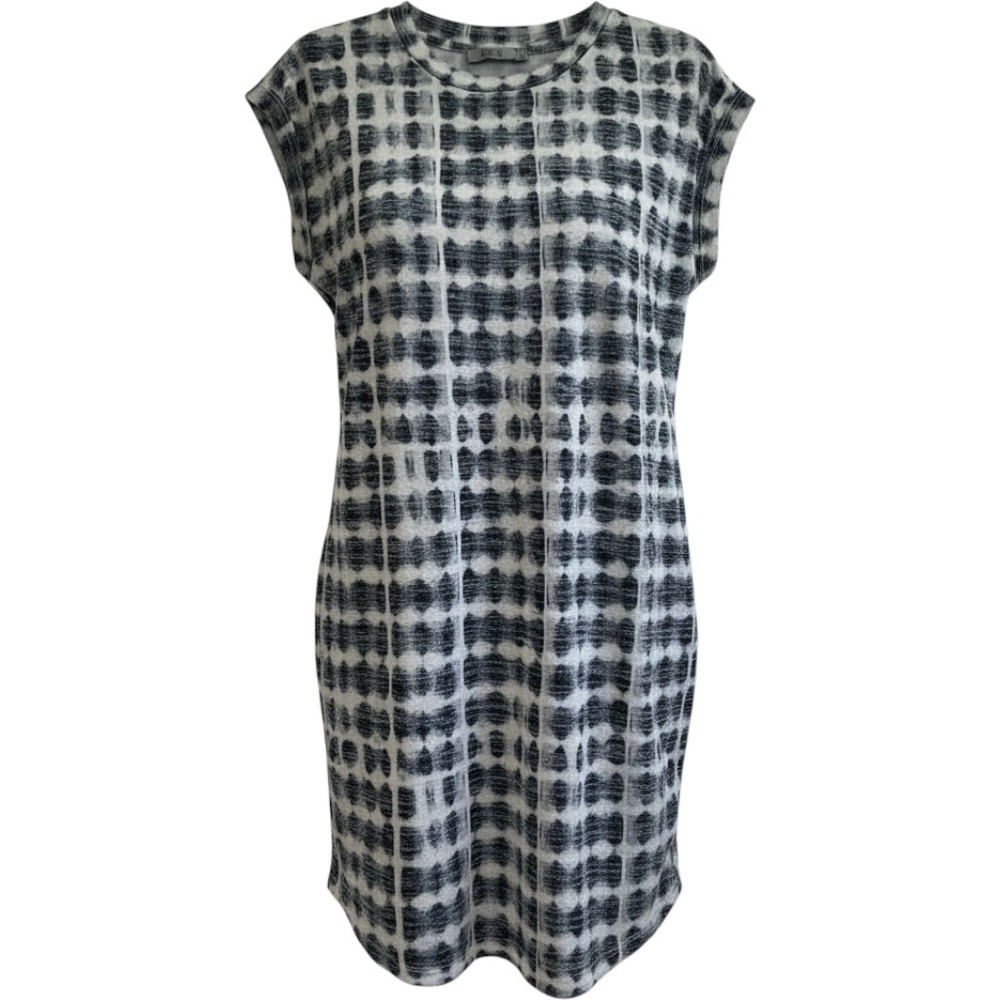 Dalia Womens Grey White Ikat Casual Sleeveless Knit Shift Dress Size Medium